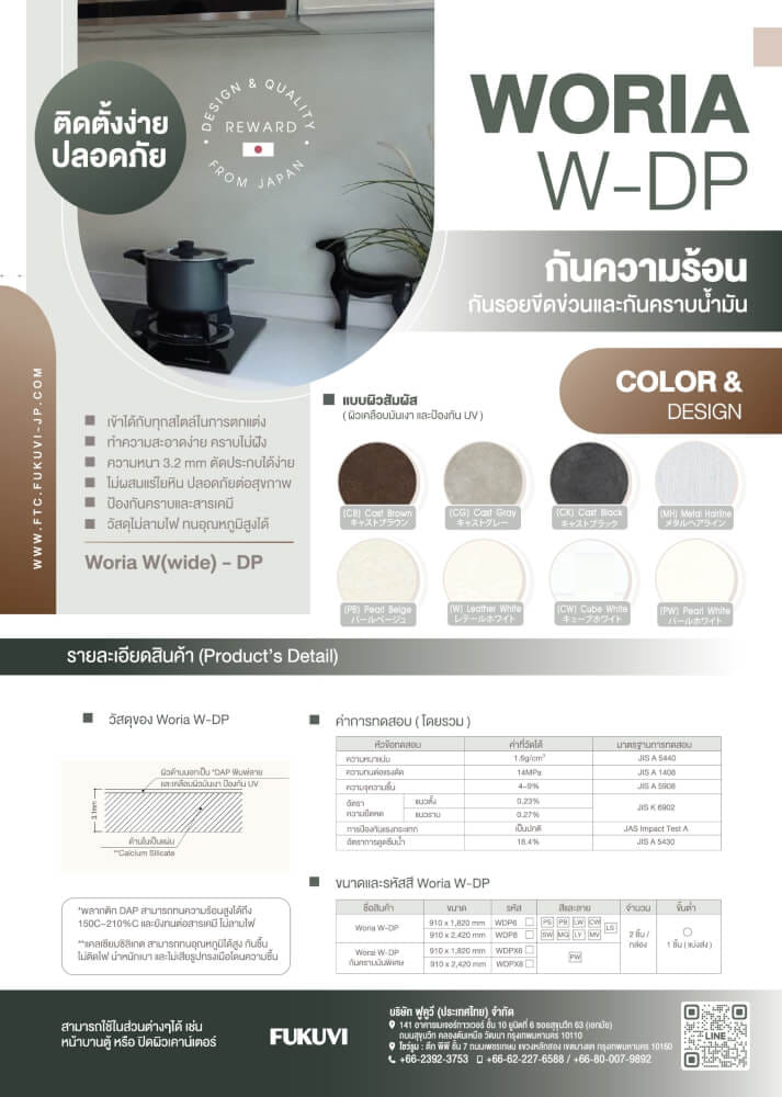 ผนังครัว WORIA FUKUVI 910 X 1820 MM. (LEATHER WHITE) กันความร้อน กันรอยขีดข่วนและกันคราบน้ำมัน_2